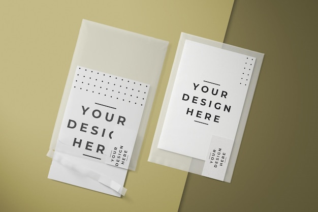 Top view paper envelope card packaging mockup