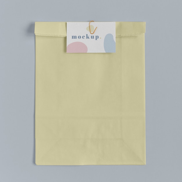 Top view of paper shopping bag mock-up with paper tag