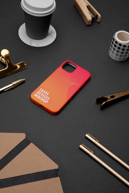 Top view on phone case mockup