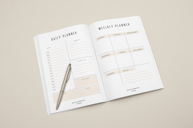 PSD top view on planner mockup design