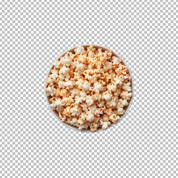 top view popcorn in bowl isolated on transparent background