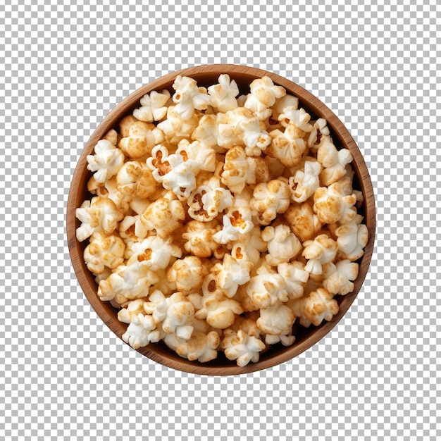 top view popcorn in bowl isolated on transparent background