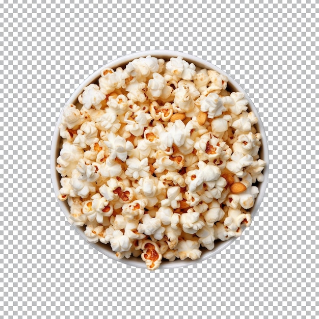 top view popcorn in bowl isolated on transparent background