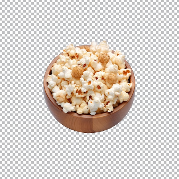 top view popcorn in bowl isolated on transparent background