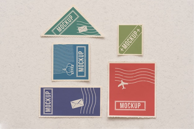 Top view postage stamp mockup