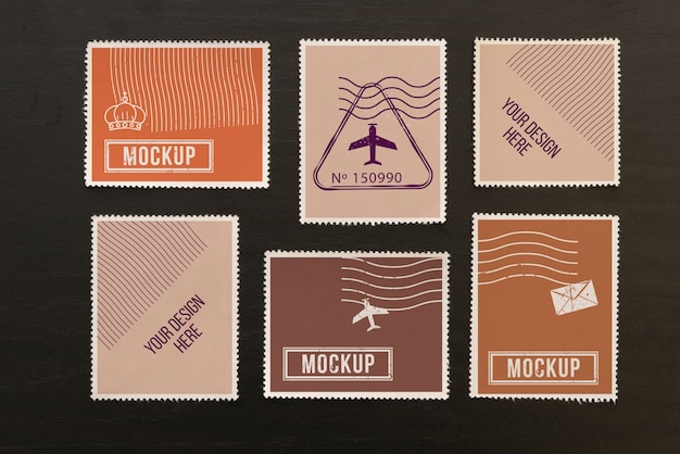 Top view postage stamp mockup