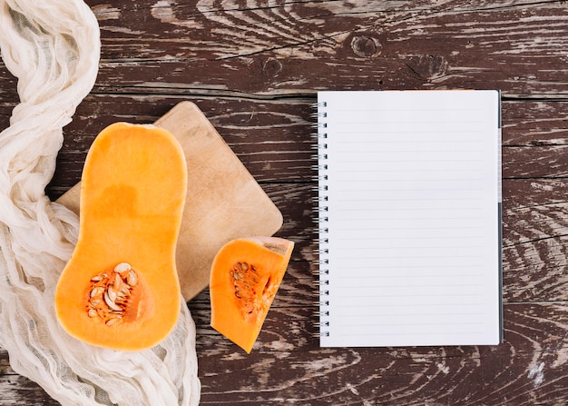 Top view pumpkin with notebook