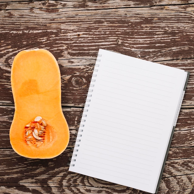 Top view pumpkin with notebook