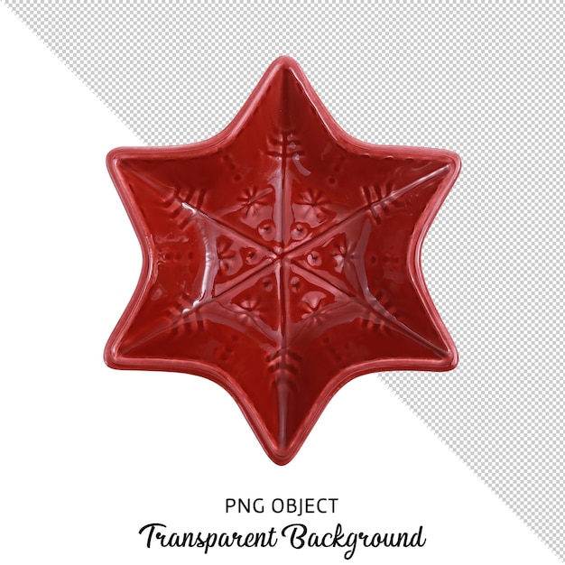 Top view of red star plate on transparent background