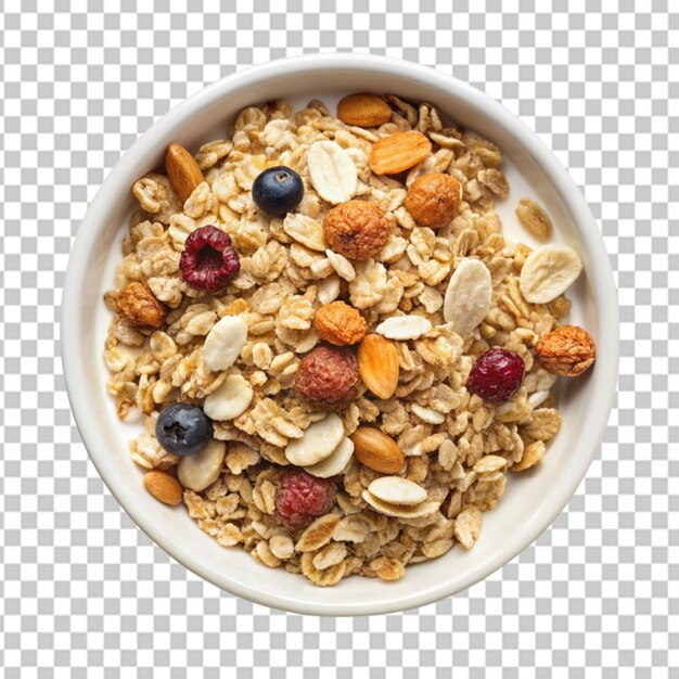 PSD a top view set of whole grain white muesli transparent background