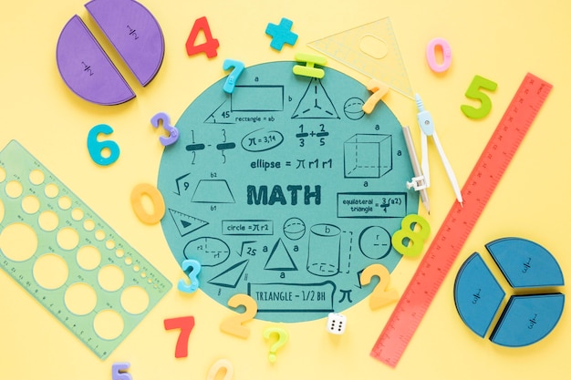 PSD top view of shapes and rulers for mathematics