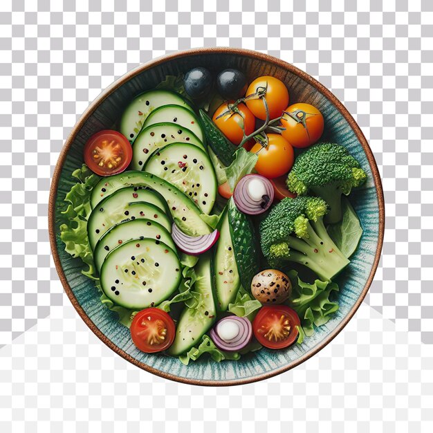 PSD top view shot of a bowl of vegetables salad isolated on a transparent background