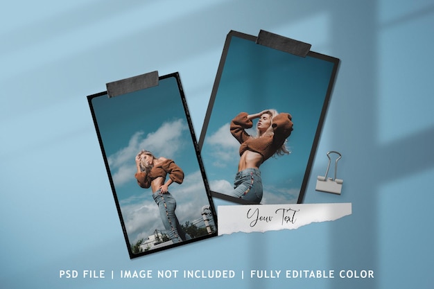 Top view simple minimalist moodboard photo polaroid mockup