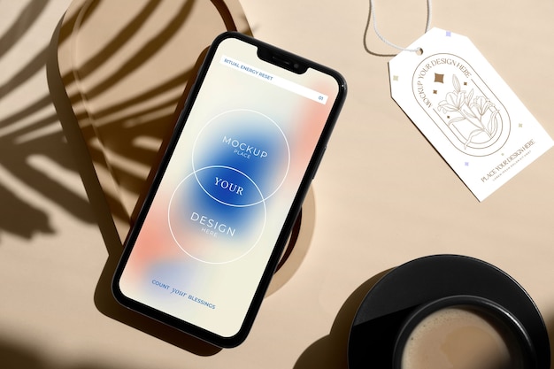 Top view smartphone and label mockup
