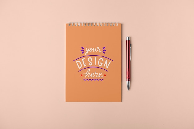 Top view over spiral notebook mockup