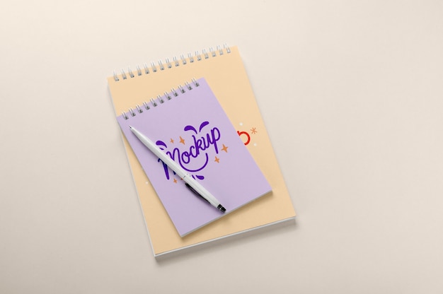 Top view over spiral notebook mockup