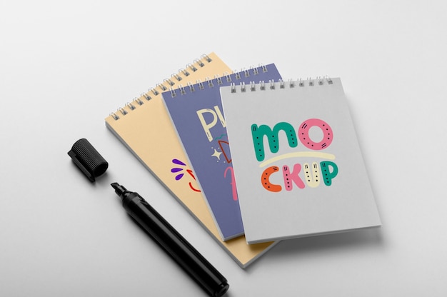 Top view over spiral notebook mockup