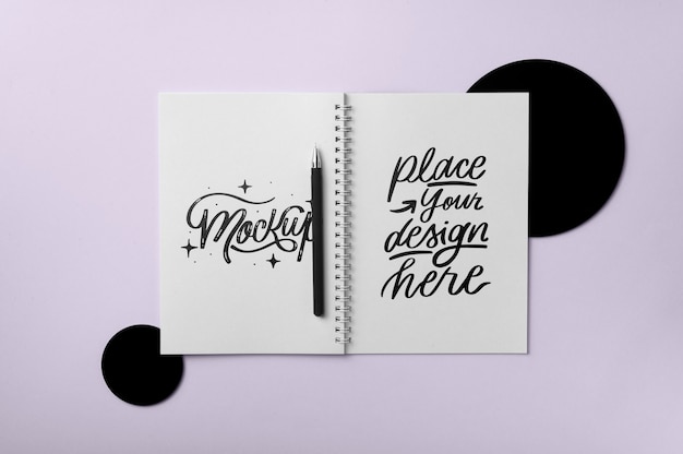 Top view over spiral notebook mockup