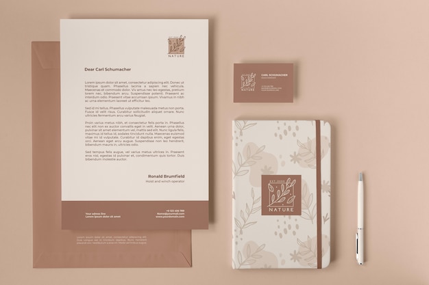 Top view on stationery kit mockup