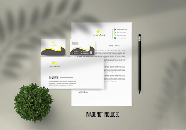 Top view stationery set mockup