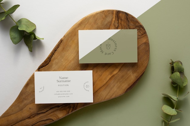 Top view stationery on wood