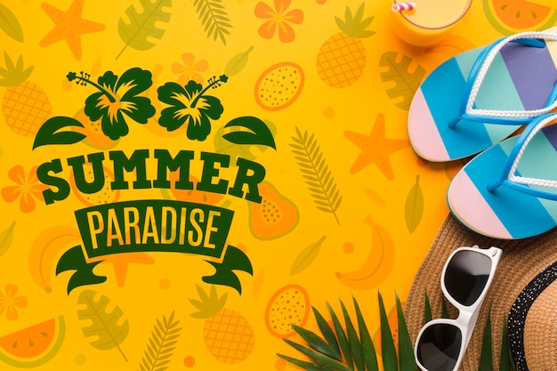 Top view summer paradise mock-up concept