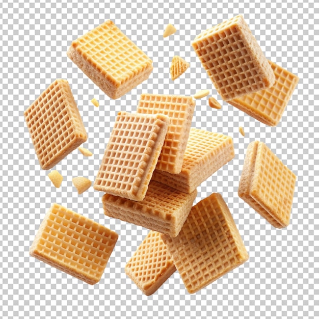 PSD a top view sweet wafers flying closeup transparent background