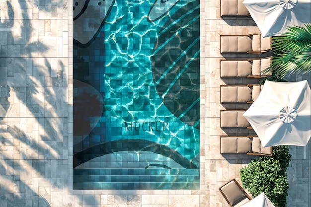 PSD top view over swimming pool design mockup