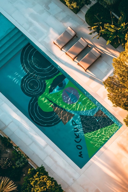 PSD top view over swimming pool design mockup