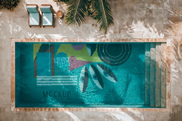 PSD top view over swimming pool design mockup