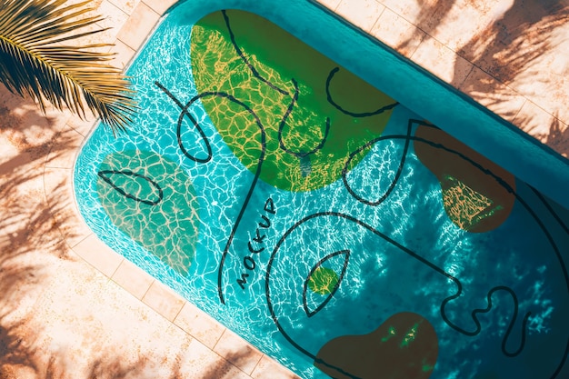 PSD top view over swimming pool design mockup