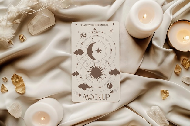 Top view tarot card and cloth mockup