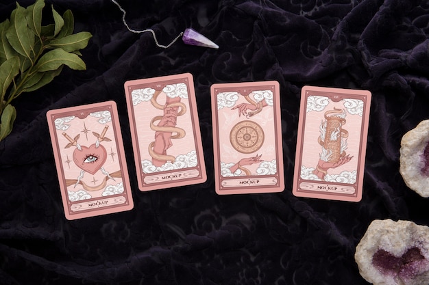 Top view tarot cards arrangement