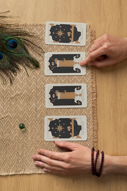 Top view tarot cards reading mockup