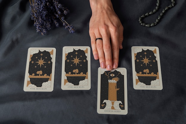 Top view tarot cards reading mockup