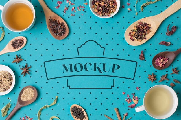 Top view of tea concept mock-up