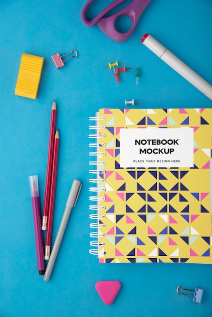 Top view on teenage stationery mockup