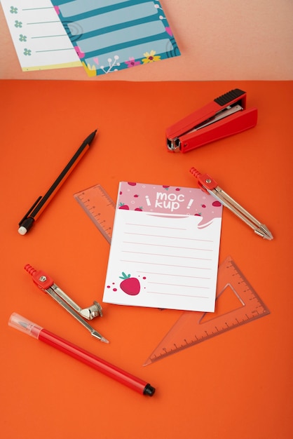 Top view on teenage stationery mockup