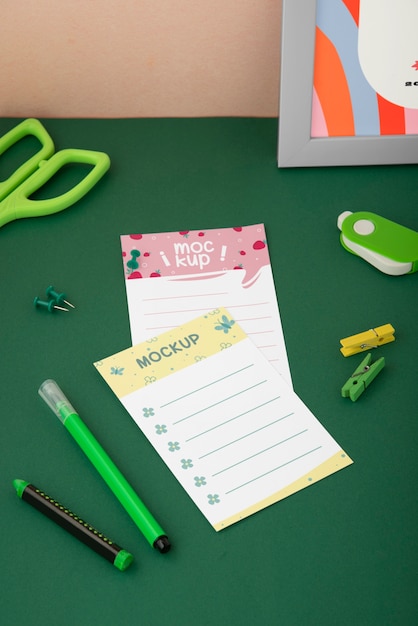 Top view on teenage stationery mockup