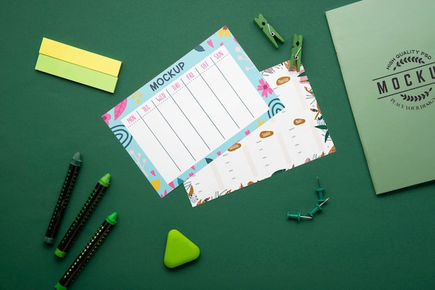 Top view on teenage stationery mockup