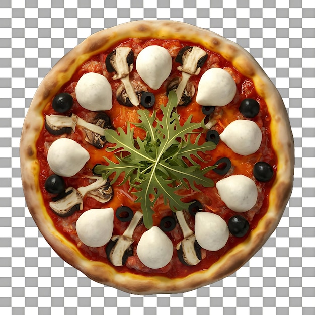 PSD top view of traditional italian margherita pizza with tomatoes isolated on transparent background