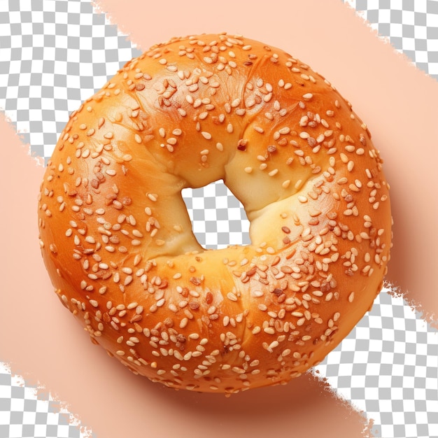 Top view of a transparent background with a fresh bagel