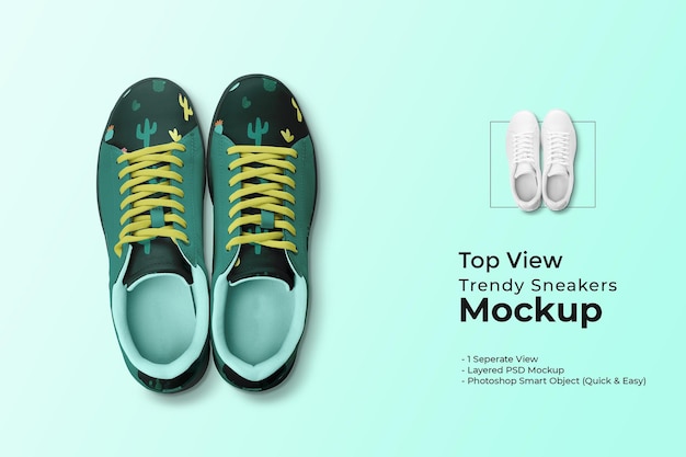 Top view trendy sneakers mockup