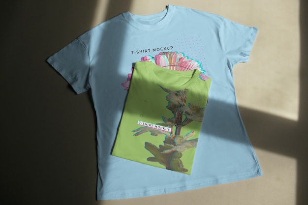 Top view tshirt with cute print mockup