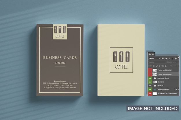 Top view of two vertical business card stack mockup