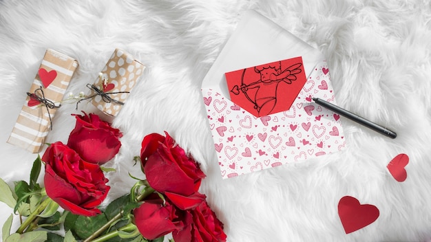 Top view valentines day card mockup