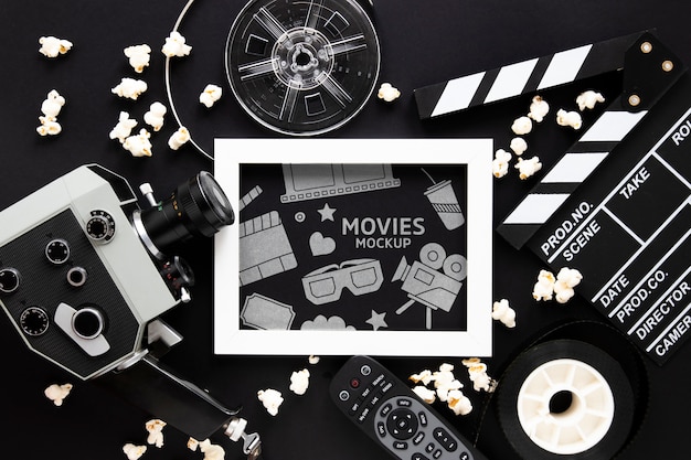 Top view vintage cinema mockup