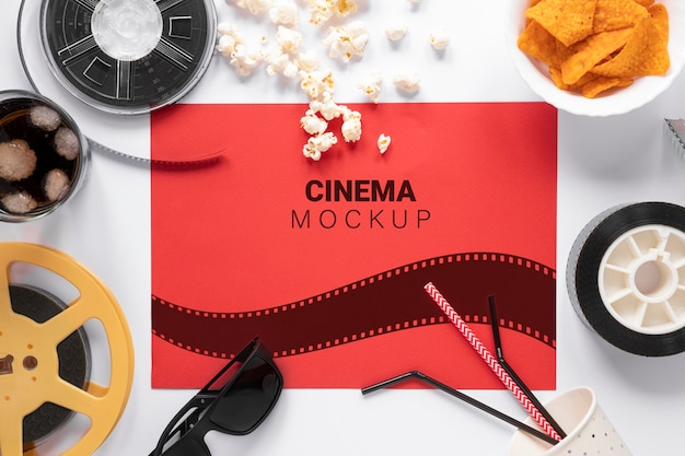 Top view vintage cinema mockup