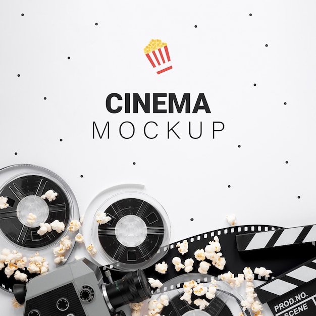 Top view vintage cinema mockup