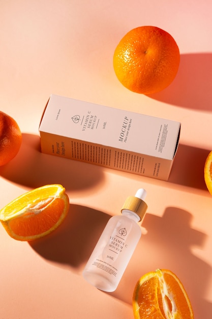 Top view on vitamin c serum mockup